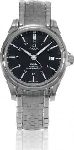 De Ville Co-Axial GMT.Omega, De Ville Co-Axial GMT, Automatic Chronometer, case No.80099092, Ref. No.45335000. Made circa.2000, sold on January 3rd, 2002..Fine, two-time zone, center-seconds, self-winding, water-resistant, stainless steel wristwatch with 