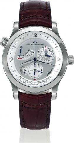 Master Control - G_ographique.Jaeger-LeCoultre, Master Control 1000 Hours-.G_ographique, case No. 2391672, Ref. 147.8.57 S. Sold on.July 18th, 2006..Very fine, World Time, center seconds, self-winding, waterresistant.stainless steel wristwatch with 40-hou