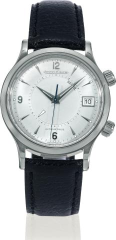 Jaeger-LeCoultre, R_veil, Automatique, Master.Control 1000 Hours, case No. 3971, Ref. 141.8.97/1..Made circa 2002..Very fine, center-seconds, self-winding, water-resistant, stainless.steel wristwatch with mechanical alarm, 2 crowns, date and a.stainless s