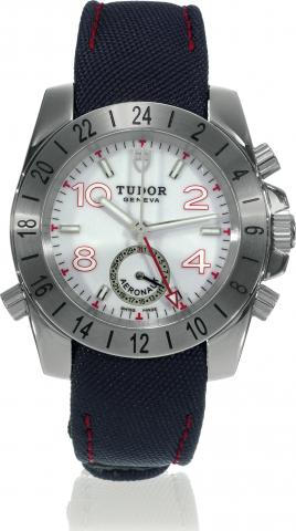Aeronaut, White Dial.Tudor, Geneva, Aeronaut, No. H697353, Ref. 20300. Sold September 29th, 2007..Fine, stainless steel, self-winding, water-resistant, center-seconds wristwatch with two-time-zones, independently adjustable.hour hand, 24-hour bezel, date 