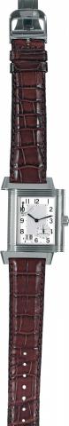 Reverso 8-Days, Large Date.Jaeger-LeCoultre, Reverso, Grande Date, case.No.2185414, Ref. 240.8.15. Made circa 2005..Fine, rectangular and reversible, stainless steel wristwatch with.large date, double spring-barrels with 8-days power reserve and.a stainle