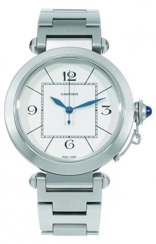 Stainless Steel Pasha Jumbo.Cartier, Pasha Automatic, Ref. 2730. Sold in February 2003..Fine, center seconds, self-winding, water-resistant, stainless steel wristwatch with a polished and brushed Cartier stainless steel.bracelet with concealed deployant c