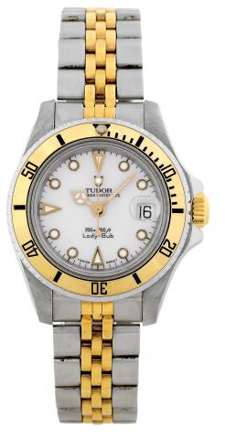 Lady-Sub.Tudor Princess Oyster Date, Lady-Sub, 200m = 660ft, Ref. 96093, case made by Rolex, Geneva. Made in the 1990s..Fine, center seconds, self-winding, water-resistant, stainless steel and yellow gold lady