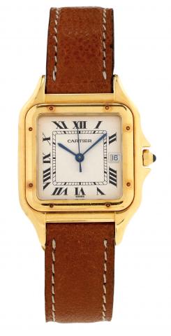 Cartier Santos, Ref. 4401. Made in the 1990s..Fine, square, center seconds, water-resistant, 18K yellow gold quartz wristwatch with date and an 18K yellow gold.Cartier deployant clasp..To be sold without reserve