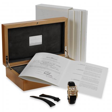 Vintage, 1945, Tourbillon with Three Gold Bridges.Girard-Perregaux, Vintage, 1945, Tourbillon with Three Gold Bridges, Automatic, No. 41 or. Made in 2003..Very fine and rare, square, 18K pink gold wristwatch with visible one-minute tourbillon regulator an