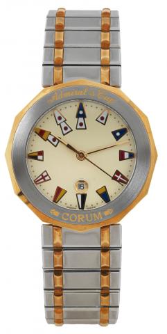 Corum Admiral's Cup, Ref. 99.810.21 V 552. Made in the 1990s..Fine, dodecagonal, center seconds, water-resistant, stainless steel and 18K pink gold quartz wristwatch with date and.an integral stainless steel and 18K pink gold Corum link bracelet with doub