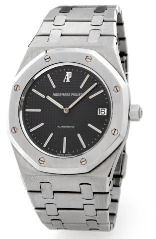 Royal Oak B series.Audemars Piguet, Royal Oak, Automatic, case No..B1150, Ref. 14802ST. Made in the 1970s..Fine and rare, octagonal, self-winding, water-resistant, stainless.steel wristwatch with date and a stainless steel Audemars Piguet.integrated brace