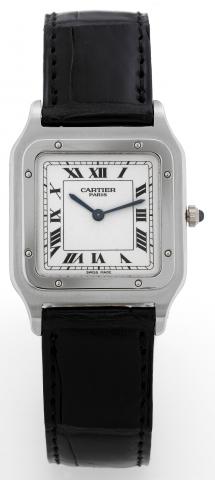 Cartier, Paris, Santos-Dumont, No. 17923, Ref. 1732..Very fine and rare, square, extra-flat, platinum wristwatch with an 18K white gold Cartier deployant clasp..Accompanied by a fitted box and booklet.