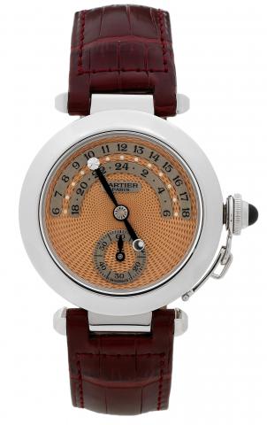 White Gold Pasha Day & Night, Jump Hours.Cartier Paris, Pasha Day and Night, No. 24/25, Ref..2417. Made in a limited series of 25 pieces in 1999..Very fine, rare and unique, self-winding,water-resistant, 18Kwhite.gold double sectorwristwatchwith 24-hour j