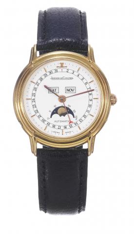 Jaeger-LeCoultre Odysseus, No..179, Ref. 166.7.84. Made in the.1990s..Fine, self-winding, water-resistant, 18K.yellow and pink gold wristwatch with triple.date,moon phases and lunar calendar, and a.gold-plated Jaeger-LeCoultre buckle.