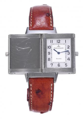 The Golf Player.Jaeger LeCoultre, Reverso, case No. 2144323, Ref. 250808. Made circa 2000..Fine, rectangular, reversible, stainless steel quartz wristwatch with a stainless steel Jaeger LeCoultre deployant clasp..Accompanied by guarantee and instruction b