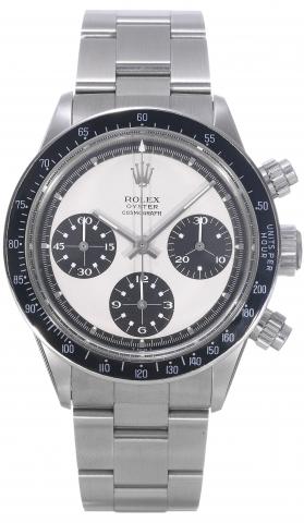 Ref. 6240, Paul Newman.Rolex, Oyster Cosmograph, case No. 1439087, Ref. 6240. Made in 1966, sold on April 8th, 1968..Very fine and rare, water-resistant, stainless steel wristwatch with round button chronograph, registers, tachometer.anti-reflective black