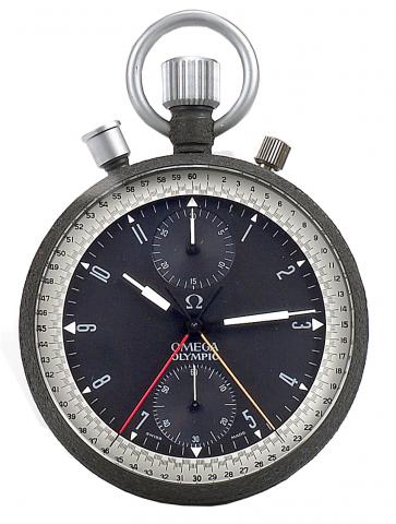 Omega, Olympics MG, No. 2852279, Ref. 1155. Made in 1963..Fine and rare, large, keyless, chromed pocket watch with split-seconds chronograph and instantaneous 30-minute register..To be sold without reserve