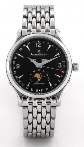 Master Moon Triple Calendar.Jaeger-LeCoultre, Master Calendar, case No. 1703, Ref. 140.8.98.S. Made in circa 2000..Fine, self-winding, water-resistant, stainless steel wristwatch with triple date, moon phases and a stainless steel Jaeger- LeCoultre link.b