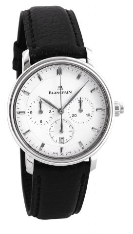 Chronographe Mono-poussoir.Blancpain, 1735, Villeret, Chronographe,No. 327, Ref..6185. Made in the 1990s..Very fine, self-winding, water-resistant, stainless steel wristwatch.with single co-axial button chronograph, registers and date.