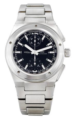 Ingenieur.InternationalWatch Co., Schaffhausen, Ingenieur, Chronograph, Automatic, Ref. 3725. Made circa 2004..Fine and rare, tonneau-shaped, self-winding, water-resistant, stainless steel wristwatch with square button chronograph, register.tachometer and