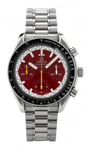 Speedmaster Automatic.Omega, Speedmaster Automatic, Ref. ST 175.0032.1..Made in 1996..Fine, self-winding, water-resistant, stainless steel wristwatch with.round button chronograph, registers and a stainless steel Omega.bracelet with deployant clasp. Accom