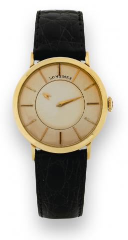 Myst_rieuse.Longines, Myst_rieuse, cased by Longines-Wittnauer Watch Co., New York-Montreal No. 11250150.Ref. 1012. Made in the 1950s..Fine and elegant, 14K yellow gold mystery wristwatch..To be sold without reserve