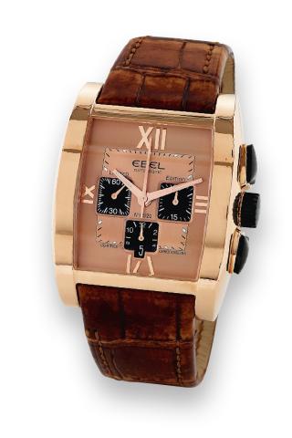 Pink Gold Tarawa.Ebel Automatic Limited Edition No. 05/20, Certified.Chronometer, Ref. E 5137J40. Production of the Tarawa.model started in 2004, sold January 21, 2005..Fine, rectangular curved, self-winding, water-resistant, 18K.pink gold wristwatch with