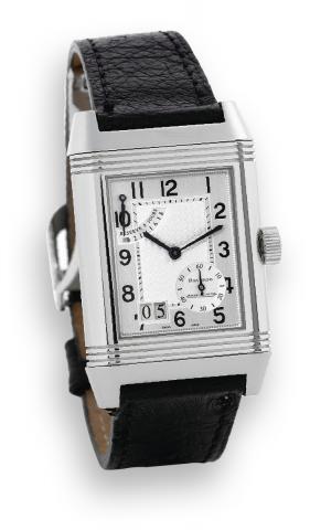 Reverso 8-Days, Large Date.Jaeger-LeCoultre, Reverso, Grande Date, case.No. 2198925, Ref. 240.8.15. Made circa 2005..Fine, rectangular and reversible, stainless steel wristwatch with.large date, double spring barrels with 8-day power reserve and.a stainle