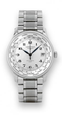 Master Collection GMT.Longines Master Collection Automatic GMT,.case No. 32579269, Ref. L26314. Made in 2005, sold January.26, 2006..Fine, center seconds, water-resistant, self-winding, stainless.steel wristwatch with date, independently adjustable hour.h