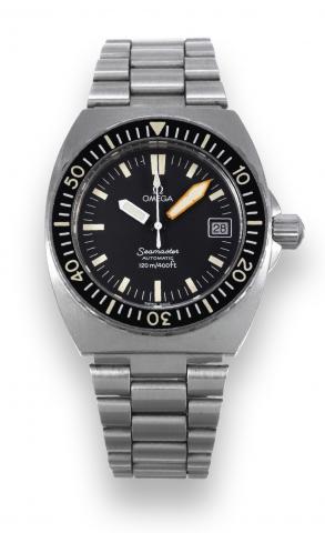 Seamaster 120.Omega, Seamaster, Automatic, 120m/400ft, movement.No. 37766583, Ref. 1660250. Made in 1973..Fine, tonneau-shaped, water-resistant, center seconds, selfwinding.stainless steel diver
