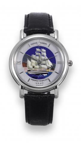 Amerigo Vespucci No. 3.Ulysse Nardin, San Marco Amerigo Vespucci.No. 3/5, Ref. 139-20. Made in a limited edition of 5, sold on.December 24,1993..Very fine and very rare, self-winding, water-resistant, center.seconds, platinum chronometer wristwatch, with 