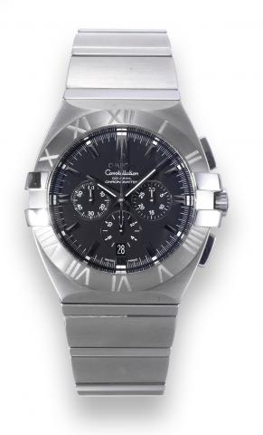 Double Eagle Co-Axial Chronograph.Omega, Constellation Double Eagle, Co-Axial, Chronometer, case No. 78061250, Ref. 15145100. Made circa 2006..Fine, tonneau-shaped, self-winding, water-resistant, stainless steel wristwatch with square button chronograph, 