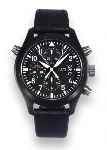 Doppel-Chronograph.IWC (International Watch Co.), Schaffausen.Doppel-Chronograph, No. 0250/1000, case No. 3180879.Ref. IW378601. Made in a limited series of 1000 examples in.2006..Fine, water-resistant, self-winding, ceramic and titanium wristwatch, round