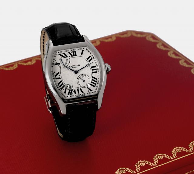 Tortue 8 Days Power Reserve.Cartier, Paris, Collection Priv_e, Tortue 8 Days Power Reserve, case and movement No. 152, Ref. 2761. Made.circa 2006..Very fine, tonneau-shaped, water resistant, large, 18K white gold wristwatch with 8 days power reserve, larg