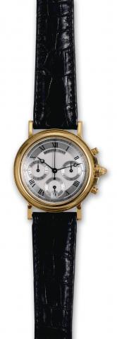 Marine Chronographe.Breguet, Horloger de la Marine, Chronographe.Automatique, No. 1786, Ref. 1544H. Sold on March 1998..Very fine, self-winding, water-resistant, 18K yellow gold wristwatch.with round button chronograph, registers, date and an.18K yellow g
