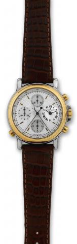 Split - Chrono Berlin 1907.Ulysse Nardin, Le Locle, Suisse, Split - Chrono.Berlin 1907, No. 195, Ref. No. 575-22. Made in the late.1990s..Very fine, large, self-winding, water-resistant to 30 meters.stainless steel and 18K yellow gold wristwatch with roun