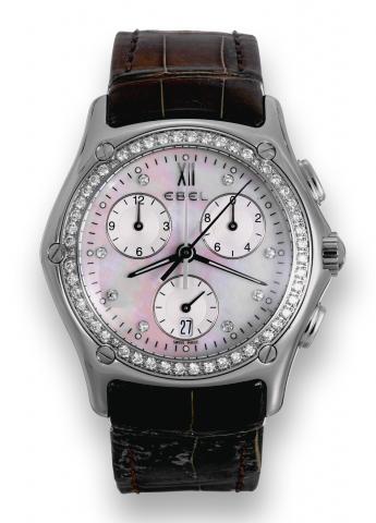 Ebel, Classic Waves, case No. 58513895, Ref. E9251F45. Made in the 2000s..Fine, hexagonal curvex, stainless steel and diamond lady