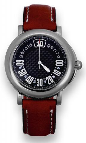 Retro Sport.G_rald Genta, Retro Sport.case No. 102749, Ref. RSP. X. 10. Made.in the 2000s..Fine, jump hour, center seconds, selfwinding.water-resistant, stainless steel.wristwatch with retrograde minutes and.a stainless steel G_rald Genta buckle..To be so