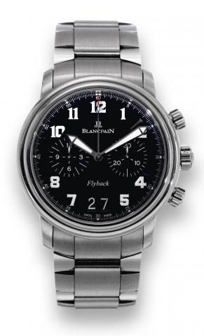 L_man Flyback Chronograph.Grande Date.Blancpain, L_man Flyback Chronograph Grande Date, case.No. 135. Made circa 2006..Fine, self-winding, water-resistant, stainless steel wristwatch.with round-button chronograph, registers, large date and a.stainless ste