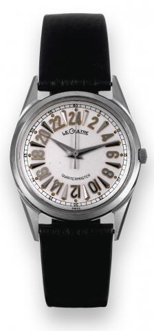 Quartermaster.LeCoultre, Quartermaster, movement No..1328141, case No. 3631749, Ref. 2405. Made in the 1950s..Fine and rare, unusual, indirect center seconds, water-resistant.anti-magnetic, stainless steel wristwatch with 24 hour dial..To be sold without 