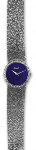 Lapis Lazuli and Diamonds.Piaget, movement No. 696938, case No. 185973.Ref. 925B68. Made in the 1970s..Very fine, thin and elegant, 18K white gold and diamond-set.lady