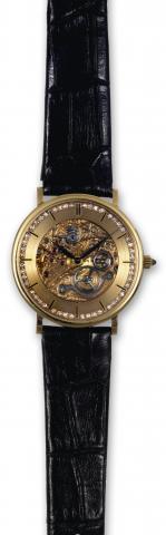 Vacheron Constantin, movement No. 750555.case No. 584410, Ref. 36003. Made in the 1990s..Fine and elegant, skeletonized, 18K yellow gold and diamond.wristwatch with an 18K yellow gold Vacheron Constantin.buckle.