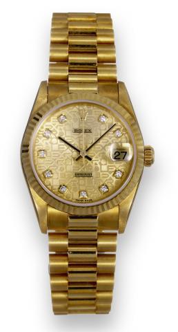 Ref. 78278, Yellow Gold Datejust.Diamond Dial.Rolex, Datejust, case No. A783106, Ref. 78278. Made in.1999..Fine, tonneau-shaped, center-seconds, self-winding, waterresistant.18K yellow gold mid-sized chronometer wristwatch.with date and an 18K yellow gold