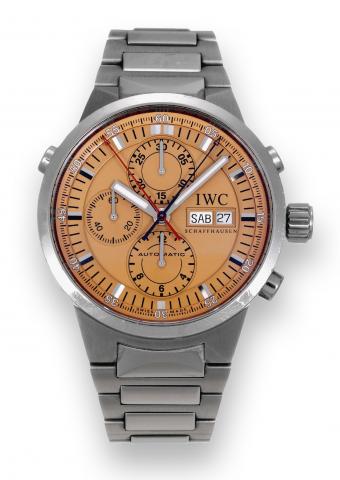 GST Chrono-Rattrapante.International Watch Co., Schaffhausen, GST.Chrono-Rattrapante, Automatic, case No. 2874248, Ref..3715. Sold in May 2002..Fine, self-winding, water-resistant, stainless steel wristwatch.with round button split-seconds chronograph, re