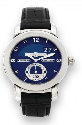 160th Anniversary.Chronometer.Ulysse Nardin, Le Locle, Chronometer.1846-2006, 160th Anniversary, No. 102.Ref. 1600-100. Made in a limited edition of.500 pieces in 2006..Very fine and rare, curved oval, self-winding.water-resistant, 18K white gold chronome