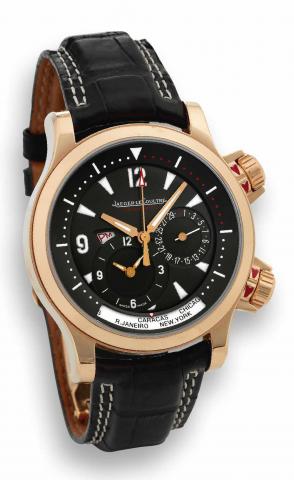 Pink Gold Master Compressor Geographic.Jaeger-LeCoultre, Master Compressor Geographic.Ref. 146.2.83, No. 0202. Made in 2003, sold September 24.2004..Very fine, large, two-time-zone, center seconds, self-winding.water-resistant, 18K pink gold wristwatch wi