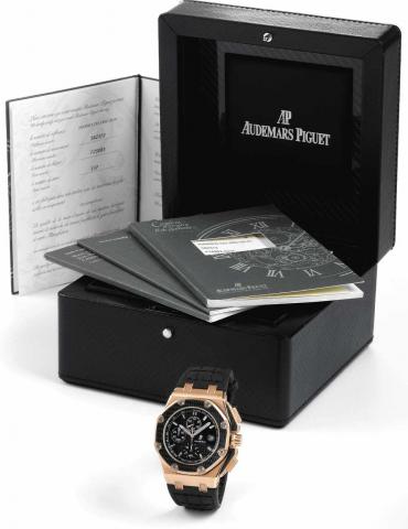 Royal Oak.Offshore, Juan.Pablo Montoya.Audemars Piguet, Royal Oak Offshore, Limited.Edition, Juan Pablo Montoya, No. 337/500, Ref. 26030RO..Made in a limited edition of 500 pieces in pink gold..Very fine and very rare, oversized, octagonal, self-winding, 