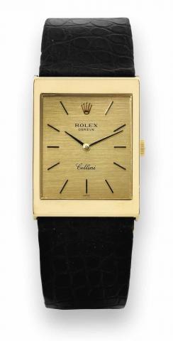 Yellow Gold Ref. 4027.Rolex, Geneve, Cellini, Ref. 4027. Made in the.1980's..Fine and elegant, rectangular, 18K yellow gold wristwatch.with a gold-plated Rolex buckle.