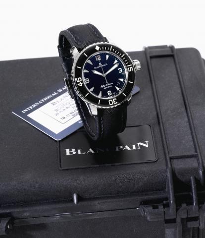 Fifty Fathoms.Blancpain, Fifty Fathoms 300m/1000ft, case No..484, Ref. 5015-1130-52. Sold on May 23rd, 2008..Fine, anti-magnetic, self-winding, water-resistant, stainless.steel diver