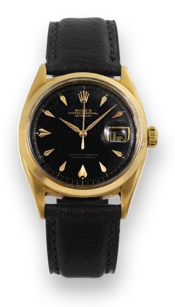 Yellow Gold, Ref. 6604.Rolex, Oyster Perpetual.DateJust, Superlative Chronometer.Officially Certified, case No. 283006.Ref. 6604. Made in 1957..Fine and rare, early, tonneau-shaped.center seconds, self-winding, waterresistant.18K yellow gold wristwatch.wi