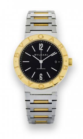 Bulgari Stainless Steel and Yellow Gold.Bulgari, Ref. BB38SG. Produced in the 1990's..Fine, stainless steel and 18K yellow gold self-winding wristwatch.with date on a stainless steel and 18K yellow gold Bulgari.bracelet.