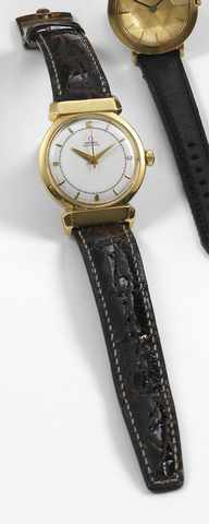 Omega Yellow Gold Automatic.Omega, Automatic, No. 13162647, case No. 11170407, Ref. 14324 SC. Made in the 1960's..Very fine and rare, center seconds, self-winding, water-resistant, 18K yellow gold wristwatch with an 18K yellow gold Omega buckle..To be sol