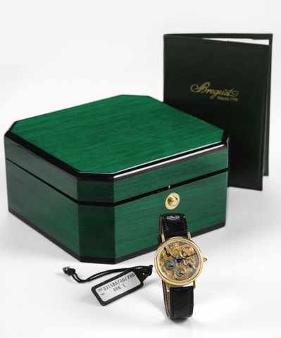 Breguet Skeletonized Perpetual.Calendar Power Reserve.Breguet, Swiss, No. 541, case No. 806 E, Ref. 3317..Made in the 1990's..Very fine and important, skeletonized, self-winding, 18K yellow gold wristwatch with.45-hour power reserve, perpetual and lunar c