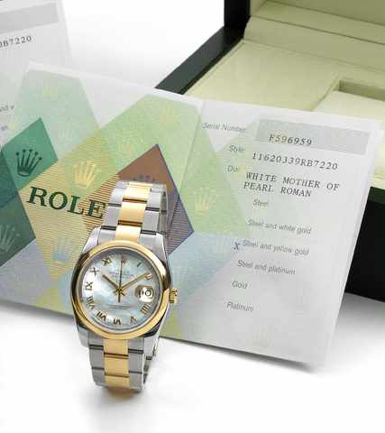 Rolex Ref. 116203 Steel & Gold Datejust, Mother of Pearl Dial.Rolex Oyster Perpetual, Datejust, Superlative Chronometer Officially Certified, Ref. 116203. Made in 2005, sold November 19th.2006..Fine, center seconds, self-winding, water-resistant, stainles
